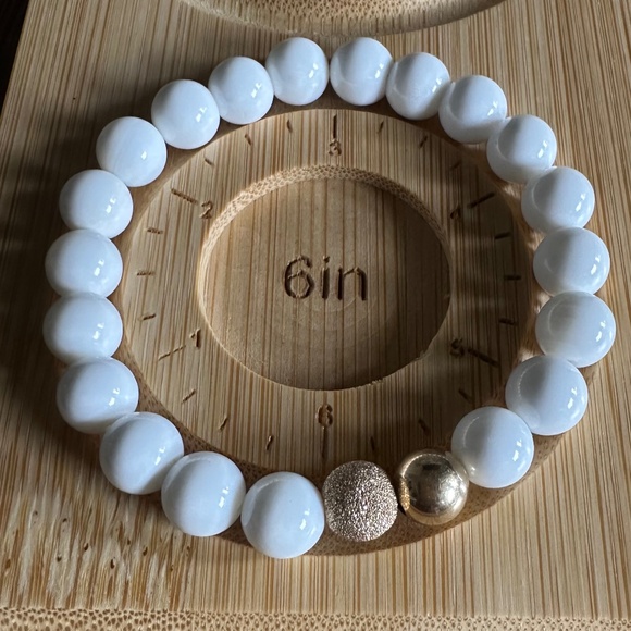 White Compressed Shell Stretch Bracelet w/ 14k Gold Filled Spacers - Picture 3 of 5